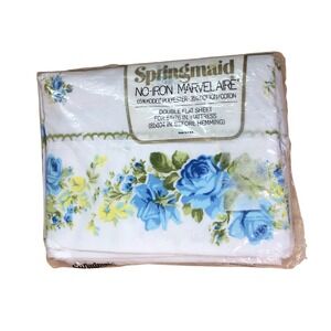 Springmaid No-Iron Marvelaire Prelude Floral Double Flat Sheet Full Blue Yellow